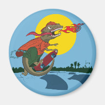 Cool Dinosaur Kid on Skateboard by Rich Patric Magnets
