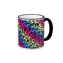 Copie au néon de motif de léopard d'arc-en-ciel tasse à café