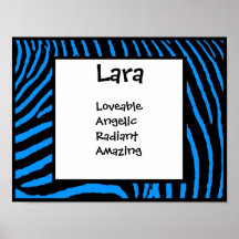copie bleue de mur d'art de nom de zèbre poster