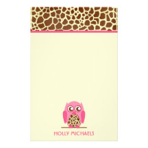 Copie de girafe et papeterie rose de hibou papier à lettre customisable