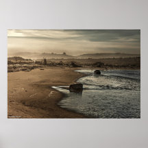 Copie de l'eau bleue de plage de sépia affiche