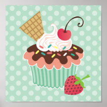 Copie de toile de petit gâteau de cerise et de men poster