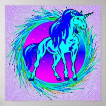 Copie encadrée par licorne bleue poster