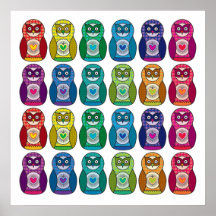 Copie - hibou mignon de Matryoshka d'arc-en-ciel Affiche