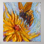 Copie jaune de toile de marguerite et d'abeille affiches