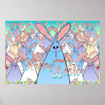 Copie marquée avec des lettres heureuse de lapins  posters