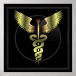 Copie médicale d'or de caducée posters