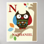 Copie mignonne de crèche de hibou de dessus d'arbr posters