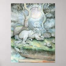 Copie mystique d'affiche de pleine lune de licorne