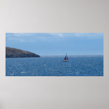 Copie orange et rouge de bateau à voile poster