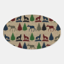 Copie rustique de toile de jute de pin de loup d'o sticker ovale