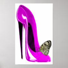 Copie stylet rose d'art de chaussure et de papillo posters