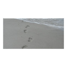 Copies de pied dans le sable carte avec photo