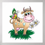 Copies mignonnes d'affiche de vache et de papillon