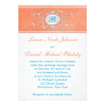 Corail, bleu d'Aqua, invitation gris de monogramme