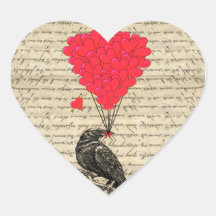 Corneille vintage et ballons en forme de coeur adhésifs
