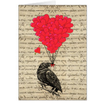 Corneille vintage et ballons en forme de coeur cartes