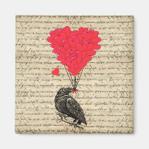 Corneille vintage et ballons en forme de coeur aimants