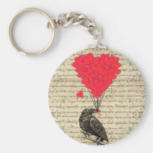 Corneille vintage et ballons en forme de coeur porte-clefs