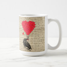 Corneille vintage et ballons en forme de coeur mugs à café