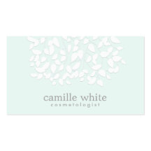 Cosmetologist Pretty White Leaves Light Aqua Blue Business Cards