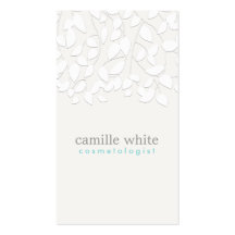Cosmetology White Embossed Look Leaves Business Card
