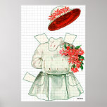 Costume rouge et blanc de poupée de papier poster