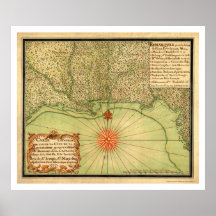 Côte du Golfe de la carte 1747 des Etats-Unis Posters