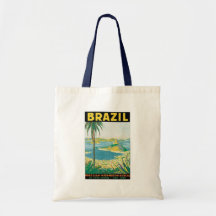Côte vintage de plage de voyage, Rio de Janeiro Br Sacs De Toile