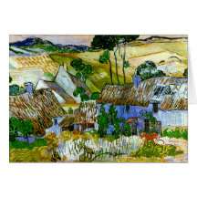 Cottages couverts de chaume par une colline, Vince Cartes De Vœux