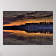 Coucher du soleil d'automne de HDR au-dessus de ri Affiche