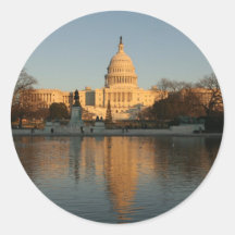 Coucher du soleil de bâtiment de capitol des USA Adhésif Rond