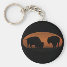 Coucher du soleil de bison porte-clé