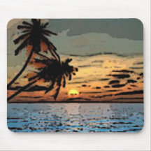 Coucher du soleil de palmier tapis de souris