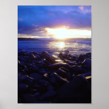 coucher du soleil de roche affiche
