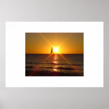 Coucher du soleil de voilier poster