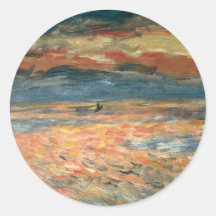 Coucher du soleil en mer par Renoir, art vintage d Autocollants Ronds