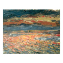 Coucher du soleil en mer par Renoir, art vintage d Invitation
