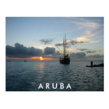 Coucher du soleil et bateau dans Aruba Carte Postale