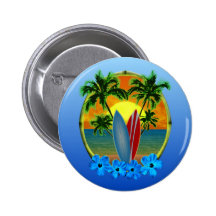 Coucher du soleil et planches de surf badge avec épingle