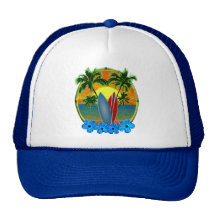 Coucher du soleil et planches de surf casquettes