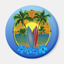 Coucher du soleil et planches de surf magnets pour réfrigérateur