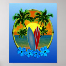 Coucher du soleil et planches de surf posters
