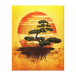Coucher du soleil japonais d'arbre de bonsaïs toile tendue