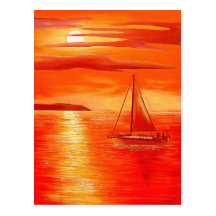 Coucher du soleil rouge cartes postales