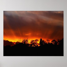 coucher du soleil sur le feu affiches