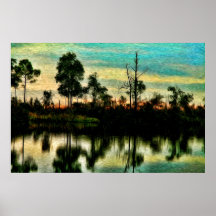 "Coucher du soleil sur le marais d'Okefenokee " Poster