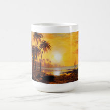 Coucher du soleil tropical avec la tasse de bateau