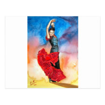 Couleur pour aquarelle de DANSEUR de FLAMENCO Carte Postale