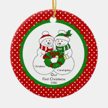 Couples de bonhomme de neige notre premier ornemen